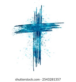 Watercolor and spray painting Christian cross for Ash Wednesday web banner or social graphic. The first day of Lent is a holy day of prayer and fasting. - Powered by Shutterstock