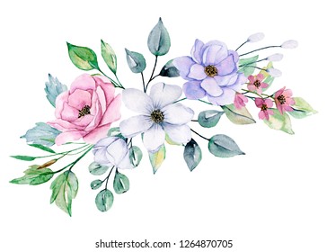 Drop Border Watercolor Flowers Pink Burgundy Stock Illustration ...
