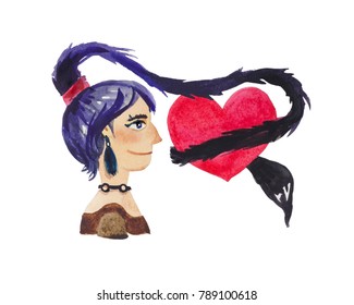 Watercolor St. Valentine`s Day `Woman in love`. Hand-drawn woman in love. Perfectly for use in  gift cards, wrapping paper etc. - Powered by Shutterstock