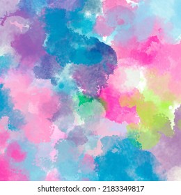 Watercolor Stains. Beautiful Chaotic Smudges Background. Impressionist Art. Blue And Pink Paint Blobs.