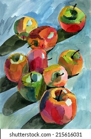 Watercolor still life and apples