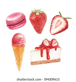 Watercolor strawberry delicious set 