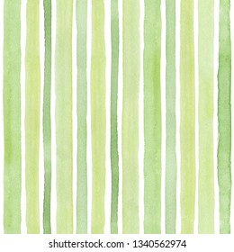 Watercolor Striped Seamless Pattern. Hand Drawn Background With Green Watercolor Stripes