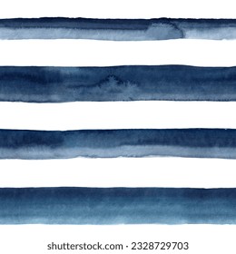 Watercolor stripes in dark navy blue. Seamless pattern.