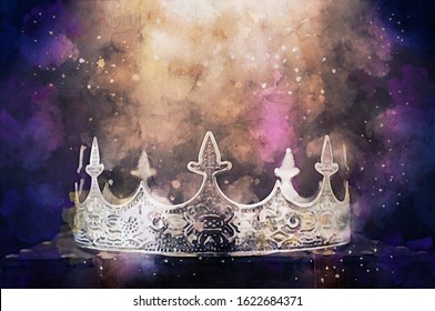 Watercolor Style And Abstract Image Of Beautiful Queen/king Crown. Fantasy Medieval Period