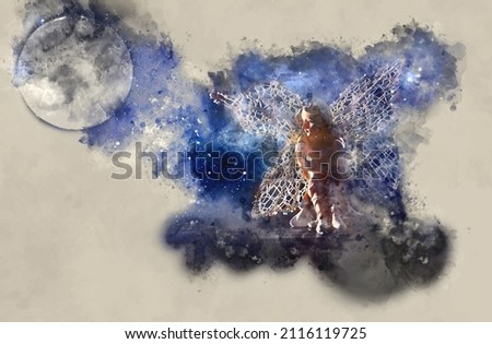 watercolor style and abstract image of beautiful fairy with wings