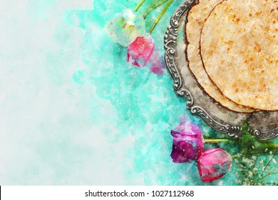 watercolor style and abstract image of Pesah celebration concept (jewish Passover holiday)