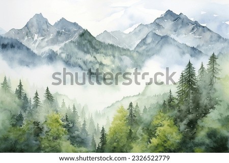 watercolor style mountain background illustration