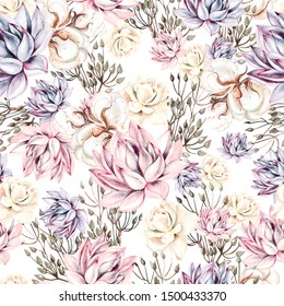 Watercolor Succulents Seamless Pattern Seamless Texture Stock ...