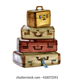 Watercolor Suitcases For Travel On White Pattern