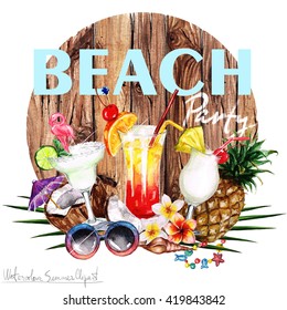 Watercolor Summer Clipart - Beach Party