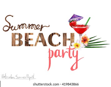 Watercolor Summer Clipart - Summer Beach Party