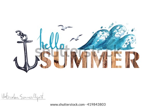 水彩夏のクリップアート ハローサマー のイラスト素材