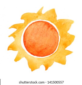 Watercolor sun, raster illustration