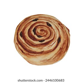 Watercolor sweet bun with raisins, freshly baked french homemade roll. - Powered by Shutterstock