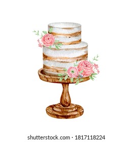 Watercolor Sweet Cake Dessert For Bakery Logo. High Quality Illustration Hand Painted For Birthday Decorations And Creating Logo Design