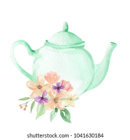 Watercolor Teapot Flower Pastel Arrangement Stock Illustration 1041630190