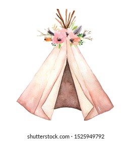 Watercolor Teepee Tent For Invitation, Wedding Or Greeting Cards.