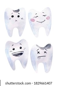 Watercolor Teeth Icon Set / Childrens Illustration / Emotions