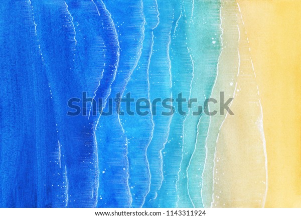 青い海と砂の海岸の水彩のテクスチャー 上から見る カード ポスター その他のデザインのイラスト のイラスト素材