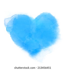 Watercolor Textured Illustration Of Blue Heart