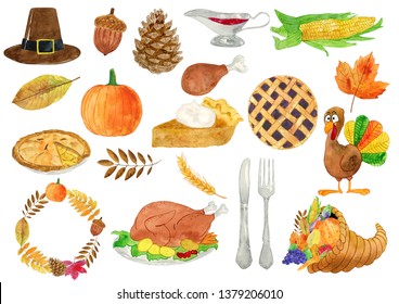 Watercolor Thanksgiving Elements Illustration