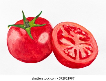 Watercolor. A Tomato
