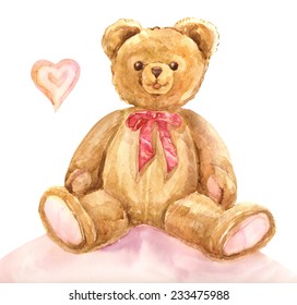  Watercolor Toy Teddy Bear illustration.. 