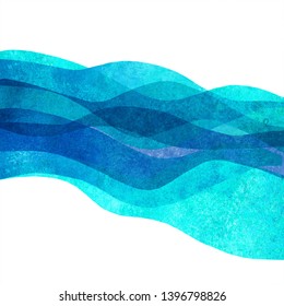 Watercolor Transparent Wave Sea Ocean Teal Turquoise Colored Background. Watercolour Hand Painted Waves Illustration. Banner Frame Backdrop Isolated On White. Grunge Color Cover. Space For Logo, Text.