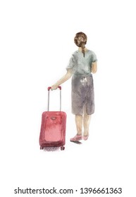 Watercolor Travel Girl Sketch On White Stock Illustration 1396661363 ...