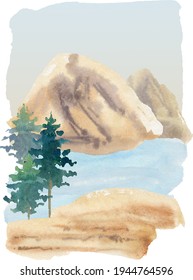 Watercolor Travel Theme Background Mountain Landscape Clipart  Traveling Clip Art Road Trip Image Pine Tree Nature Landscaping Sketch 