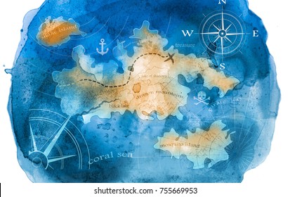 Watercolor Treasure Map Illustration