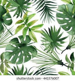 Watercolor Tropical Leaves Seamless Pattern