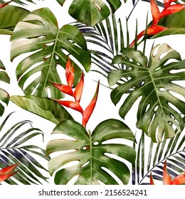 Watercolor tropical seamless pattern. It's perfect for textile, wallpaper, fabric design, wrapping paper, digital paper, wedding cards and invitations.