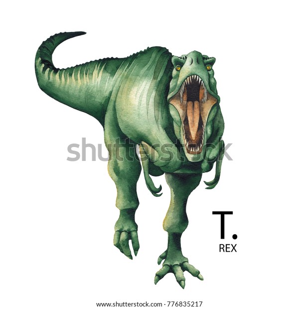 水彩ティラノサウルス 白い背景に手描きの恐竜 先史時代の捕食動物 のイラスト素材