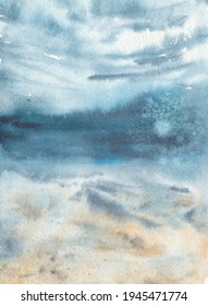 Watercolor Underwater Landscape With Seabed