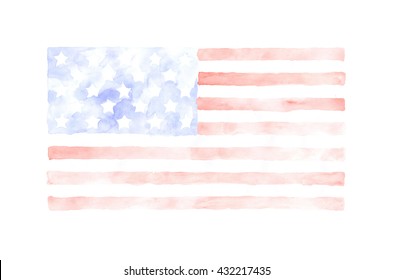 Watercolor USA flag isolated on white background. American patriotic background.