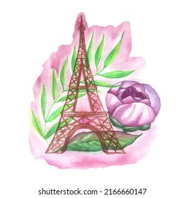 Watercolor Valentine's Day Eifel Tower Clip Art