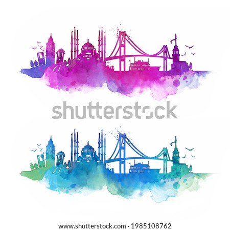 watercolor vector painting of istanbul silhouette