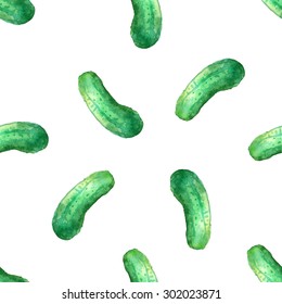 Watercolor vegetable isolated. Hand painted cucumber. Seamless Pattern. Raster