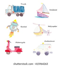 Watercolor Vehicle Cartoon