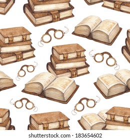 Watercolor Vintage Books Illustration Seamless Pattern Stock ...