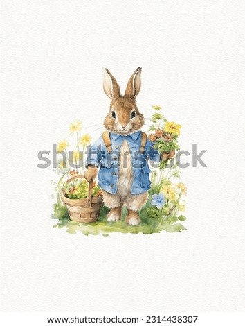Watercolor vintage bunny drawing, easter bunny, woodland animal, illustration for children's room