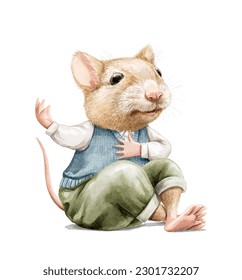 Watercolor vintage cute mouse