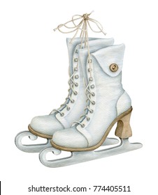 Watercolor Vintage Ice Skates