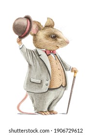 Watercolor vintage man mouse