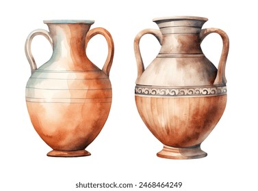 Watercolor vintage rustic clay amphora. Illustration clipart isolated on white background. - Powered by Shutterstock