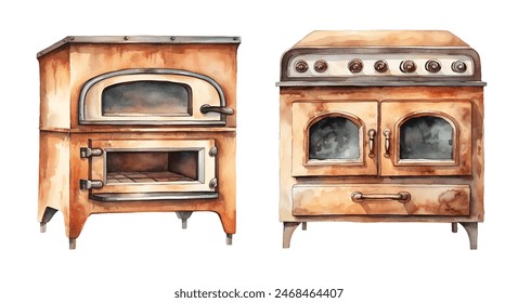 Watercolor vintage rustic oven. Illustration clipart isolated on white background. - Powered by Shutterstock