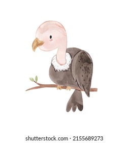 Watercolor vulture illustration for kids