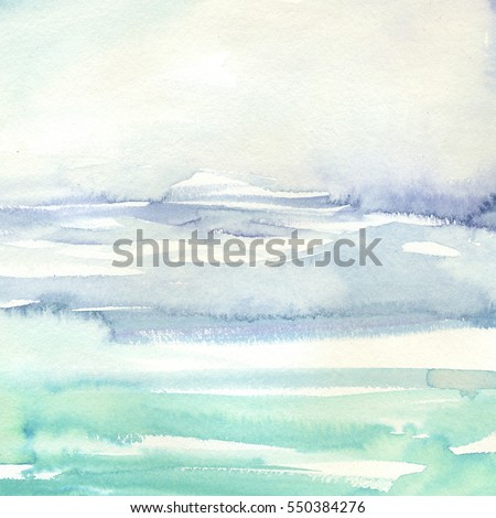 Watercolor wash turcuoise grey pale violet  sea hand painted.
